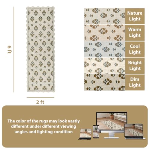 Scalloped Easy Jute 2x5.9 Kitchen Runner Vintage Yellow Floral (5'11" x 2' (Runner) / Yelllow Block)