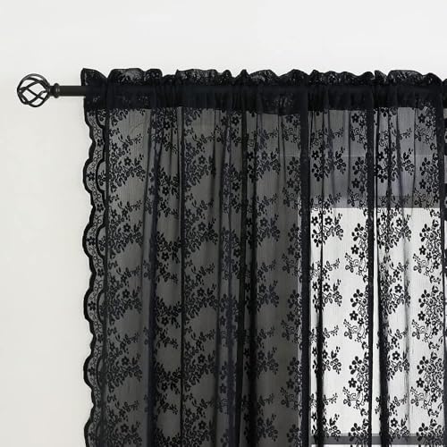 Vintage Lace Curtains 45 Inch Length (Black / 52"W x 45"L (Pack of 2))