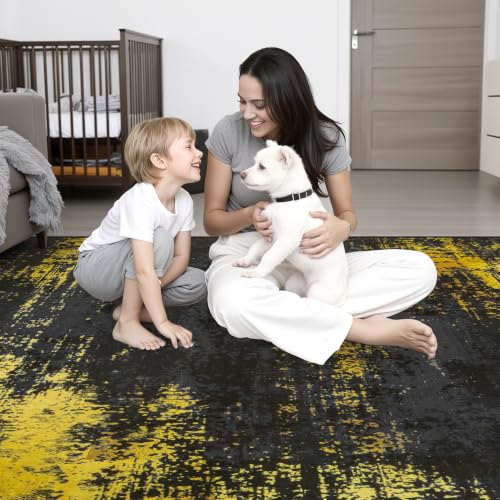 5x7 Area Rug Living Room (Dark Black Gold / 5' x 7' (Rectangular))