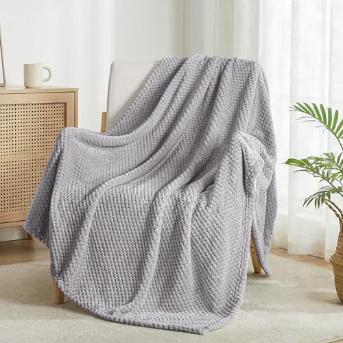 Soft Waffle Fleece Bed Blanket King Size (Light Gray / 90x104 in)