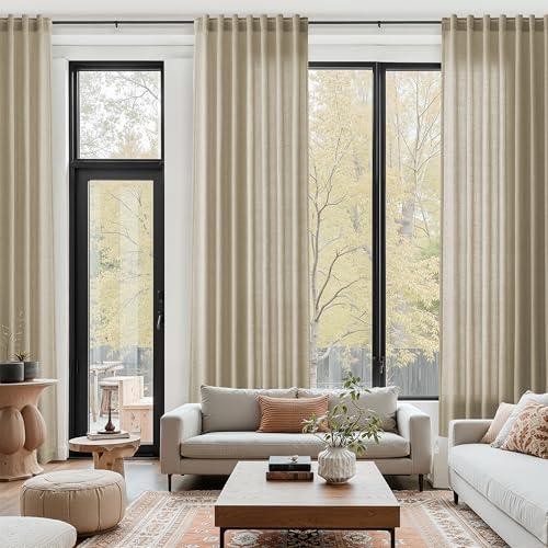 Taupe Burlywood Linen 144 Inch Curtains for Living Room Light Filtering Semi Sheer Curtain Back Tab Rustic Modern Farmhouse Decor Drapes Floor to Ceiling High Window for Bedroom 52x144 (52"W x 144"L (Pack of 2) / Taupe Burlywood)