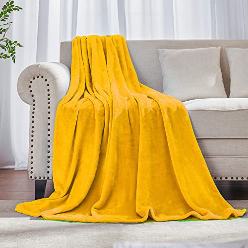 Mustard yellow Fleece Plush Throw Blanket 50"x60"for Couch Fuzzy Cozy (Mustard Yellow / Throw(50"×60"))