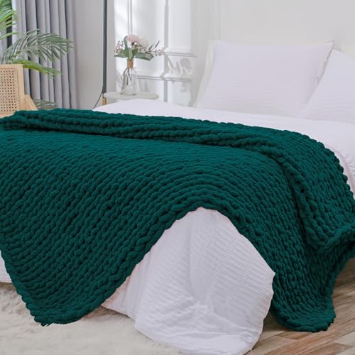 Chunky Knit Throw Blanket for Couch (Dark Green / 51"x63" (Large Size Throw）)