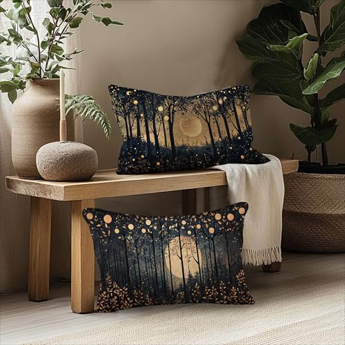 Rustic William Morris Inspired Gold Moon Pillow Covers 12x20 Set of 2 (Forest-black and Gold 26 / 20" x 12" (Pack of 1))