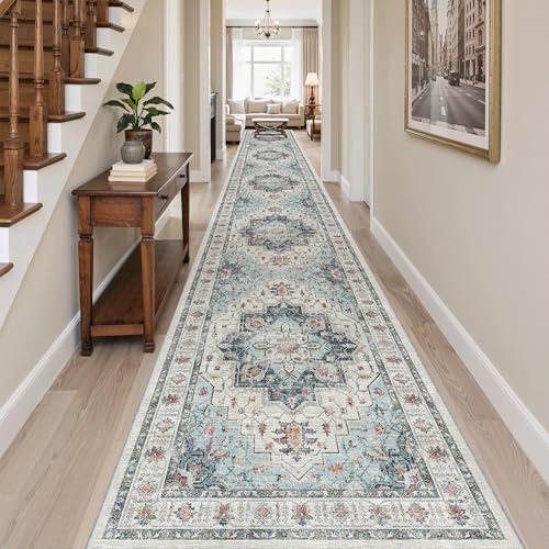 Hallway Runner Rug 3x20 Washable Kitchen Runners 20ft (Blue / 3' x 20' (Runner))