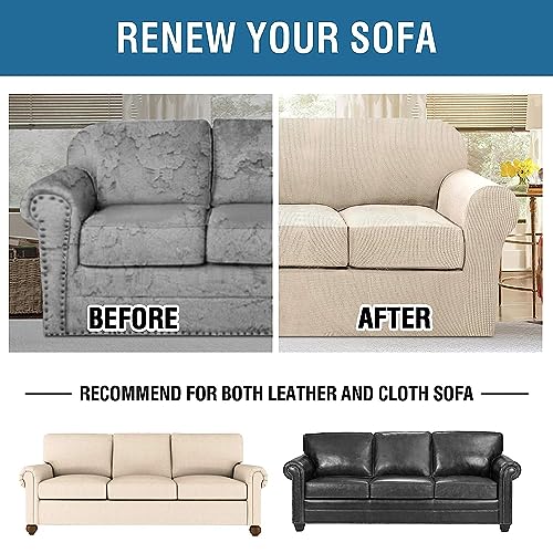 4 Piece Stretch Sofa Covers for 3 Cushion Couch Covers Furniture Slipcovers for Living Room (X-Large / Natural)