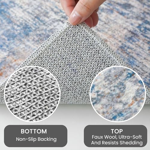 Abstract Area Rugs 5x7 Ft Washable Rugs for Living Room (Blue/Rust/White / 5' x 7' (Rectangular))