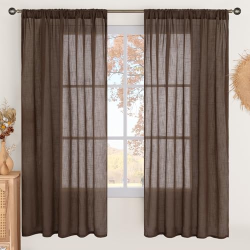 Brown Linen Curtains 72 Inches Long for Living Room (Brown / 52"W x 72"L (Pack of 2))