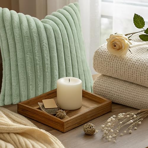 Fall Faux Fur Throw Pillow Covers 22x22 Set of 2 Sage Green (Sage Green / 22" x 22" (Pack of 2))
