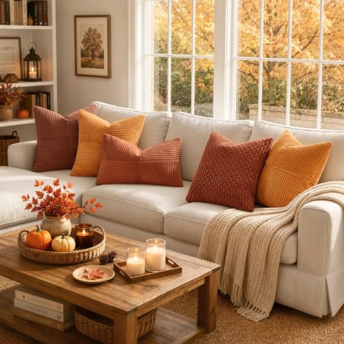 Fall Burnt Orange Decorative Throw Pillow Covers for Couch 18x18 in (18" x 18" (Pack of 2) / Burnt Orange)
