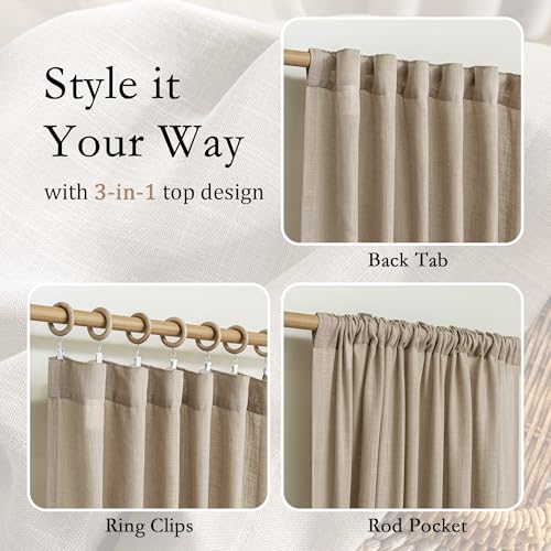 Taupe Sheer Curtains 63 inch Length Semi Sheer Curtains for Bedroom Light Filtering Short Window Treatment Privacy Protect Boho Farmhouse Soft Drapes Set (50"W x 63"L (Pack of 2) / Taupe-new)