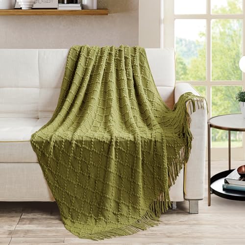 Olive Throw Blanket 50 x70 Inch Jacquard Throw Knitted Blanket (Jacquard-olive / 50"x70")