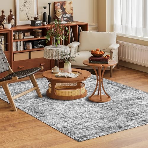 Washable Area Rug 3' x 5 ' Vintage Traditional Persian Mat (Graphite and Mist / 3' x 5' (Rectangular))