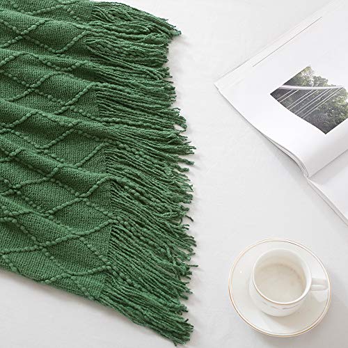 Green Throw Blanket 60x80 Inch Boho Knitted Soft Throw Sofa Blanket (Green / 60"x80")
