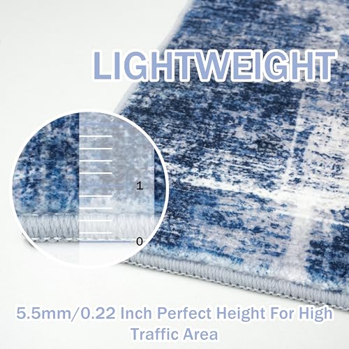 Abstract Runner Rug 3x16 Ft Washable Runners for Hallways (Navy/Grey/White / 3' x 16' (Rectangular))
