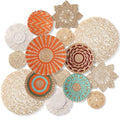 15 Pcs Boho Rattan Wall Baskets Hanging Decor (Orange Style)