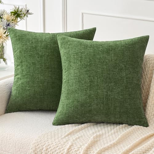 Soft Chenille Throw Pillow Covers Moss Green 16x16 Inch Pack of 2 (16" x 16" (Pack of 2) / Moss Green)