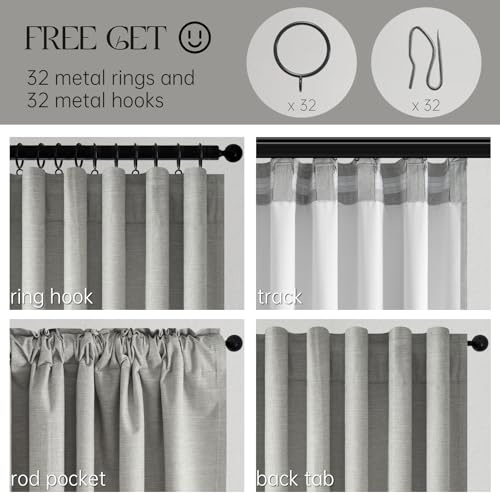 102 Inches Long Linen Blackout Curtains for Bedroom Living Room 100% Black Out Thermal Insulated Ring Hooks Room Darkening Drapes Dark Grey Curtain with Back Tab Rod Pocket 52x102 2 Panels (Frost Grey / 52"W x 102"L (Pack of 2))