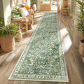 2x12 Washable Hallway Runner Rug Non Slip Floral Carpet (Green / 2' x 12')