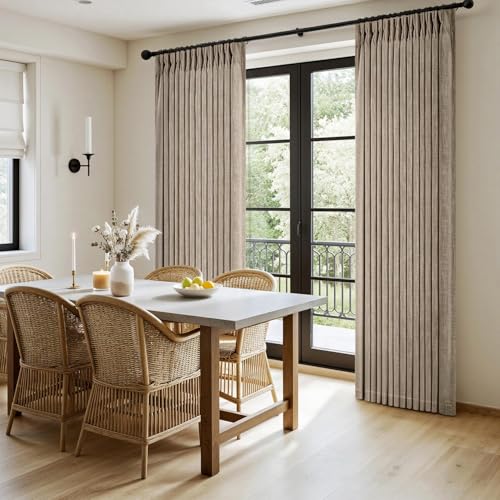 Pinch Pleated Linen Curtains 84 Inches Long 2 Panels Grey Beige (Grey Beige / 40"W x 84"L (Pack of 2))