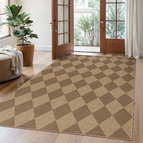 Checkered Easy Jute 5x7 Outdoor Patio Rug (5' x 7' (Rectangular) / Nature/Checkerboard -2)