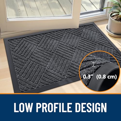 Front Door Mat Outside Entrance 35x23 (35" X 23" / Black Gray Diamond)