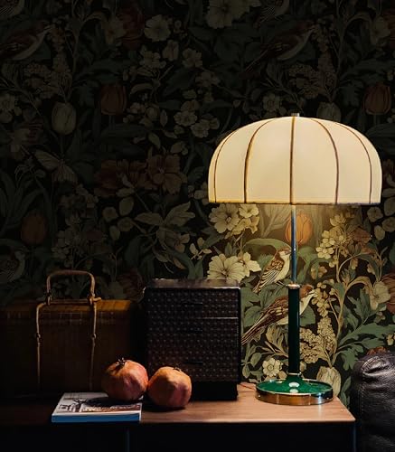 Retro Floral and Bird Contact Paper Vintage Peel and Stick Wallpaper (17.3" x 197" / Dark)
