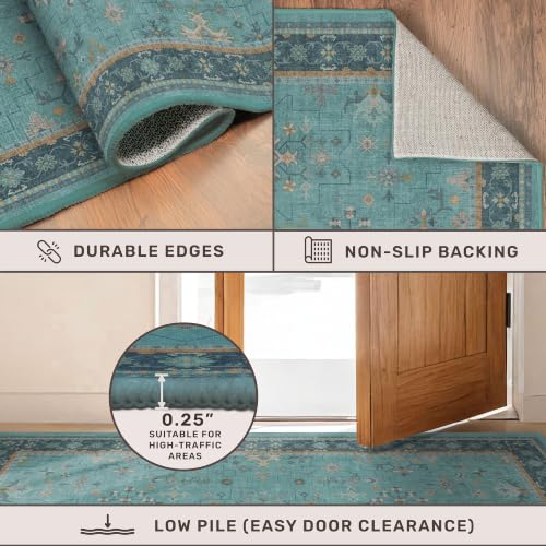 Boho 9x12 Large Teal Green Washable Living Room Rug (9' x 12' (Rectangular) / Emerald Teal)