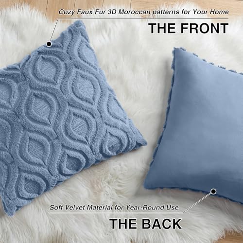 Faux Fur Soft Dusty Blue Throw Pillow Covers 26x26 Set of 2 (26" x 26" (Pack of 2) / Dusty Blue)