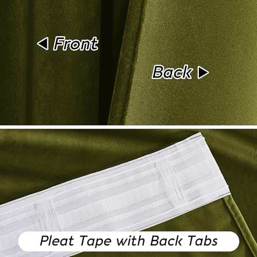 Moss Green Velvet Curtains 63 inches Length with Hook Belt (Moss Green / 42"W x 63"L (Pack of 2))