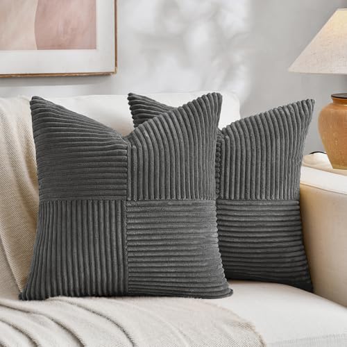 2 Packs Dark Gray Decorative Throw Pillow Covers 18x18 Inch for Living Room Couch Sofa (Dark Gray / 18" x 18" (Pack of 2))