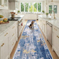 Washable Runner 3'x12' Abstract Area Rug for Hallway Blue Gold (Blue/Gold / 3' x 12' (Runner))