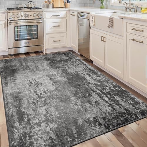 Entrance Rugs Indoor 3x5 Black Entry Rug Washable Abstract Black Small Area Rug Non (Black / 3' x 5' (Rectangular))