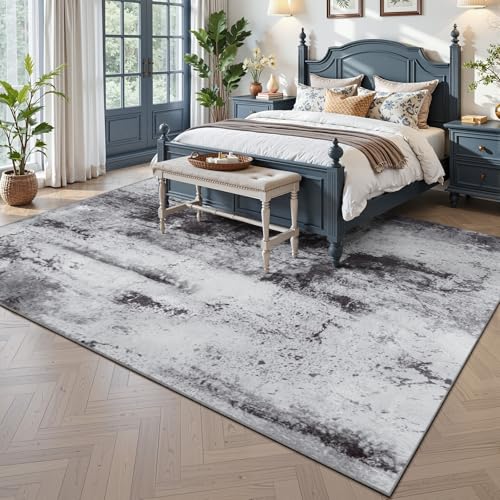 Abstract Area Rug Modern Washable Rug Soft Non Slip Rug Low Pile for Bedroom Living Room Dining Room Slate Grey 7x10 Feet (Slate Grey / 7' x 10' (Rectangular))