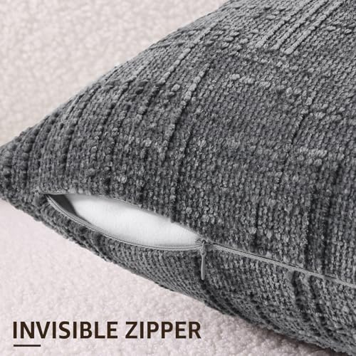 Textured Chenille Throw Pillow Covers 18x18 Set of 2 Dark Grey (Dark Grey / 18" x 18" (Pack of 2))