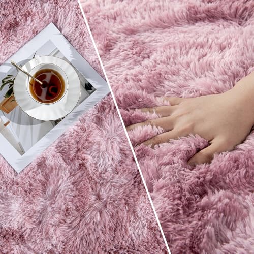 Shag Area Rug (Tie-dyed Pink Purple / 4 x 6 ft)