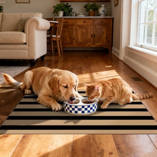 Front Door Mat Indoor Outside Entrance 2x3 Black Tan Striped Rug (Striped - Black / Tan / 2' x 3' (Rectangular))