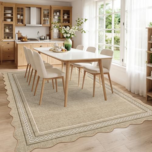 Washable Large 10 x 14 Area Rug for Living Room Scallope (Jute Color / 10' x 14' (Rectangular))