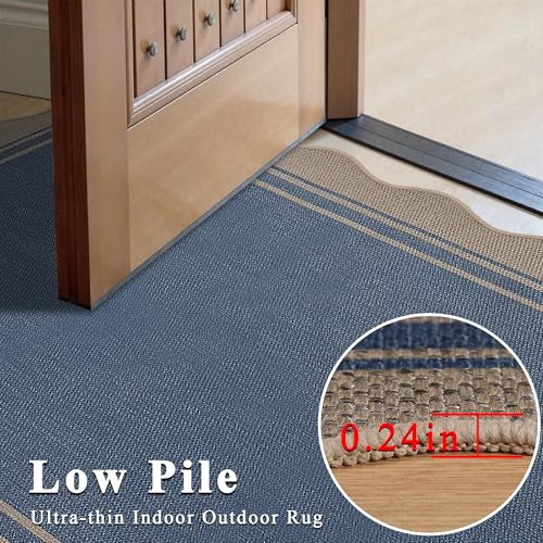 Easy Jute 3x5 Outdoor Scalloped Rug Washable Entryway Rug Blue (3'*5'(Rectangular) / Blue)