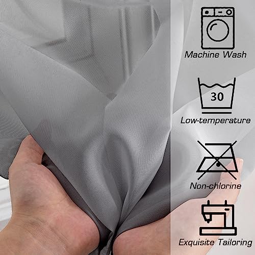Grey Short Sheer Curtains 45 Inch Length for Small Windows (Charcoal Grey / 42"W x 45"L (Pack of 2))