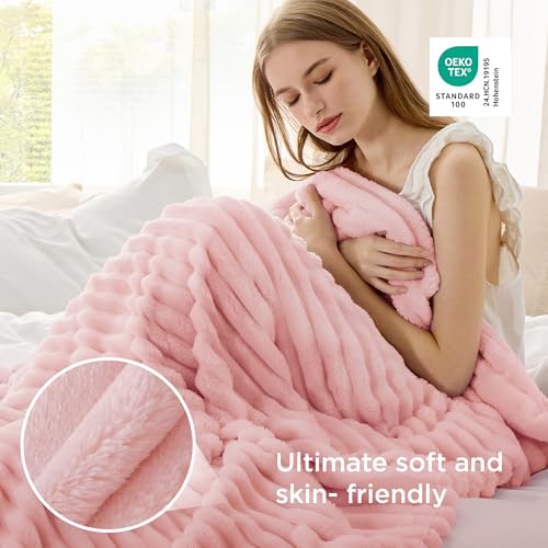 Soft Twin Blanket for Bed Decor Gifts Coral Pink 60"x80" (Coral Pink / Twin)