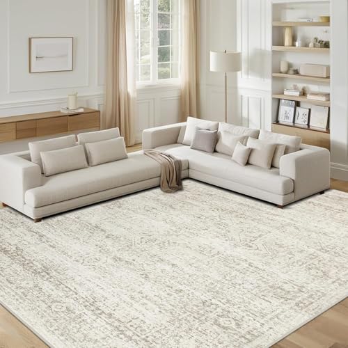 Washable Rugs 10x14 Area Rugs for Living Room (10' x 14' (Rectangular) / Beige-ivory-cream-brown-camel)