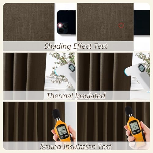 100% Blackout Curtains 90 Inch Length 2 Panels Set for Living Room Bedroom Back Tab Thermal Insulated Black Out Linen Drapes Room Darkening Chocolate (Chocolate / 52"W x 90"L (Pack of 2))