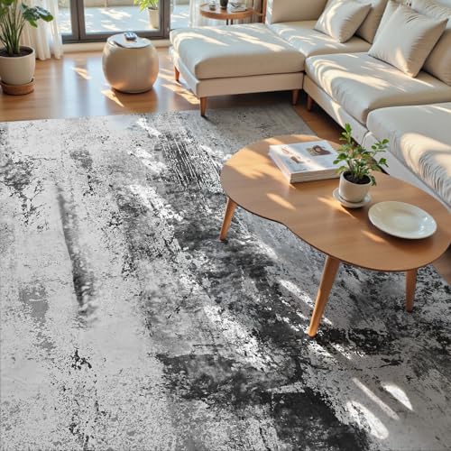 Living Room Rug 9x11 Ink Black Area Rugs Machine Washable Abstract Boho Large Rug Non (Ink Black / 9' x 11' (Rectangular))