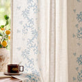 Floral Linen Curtains 96 Inch Farmhouse Back Tab 2 Panels (Vine | Sky Blue / 50"W x 96"L (Pack of 2))