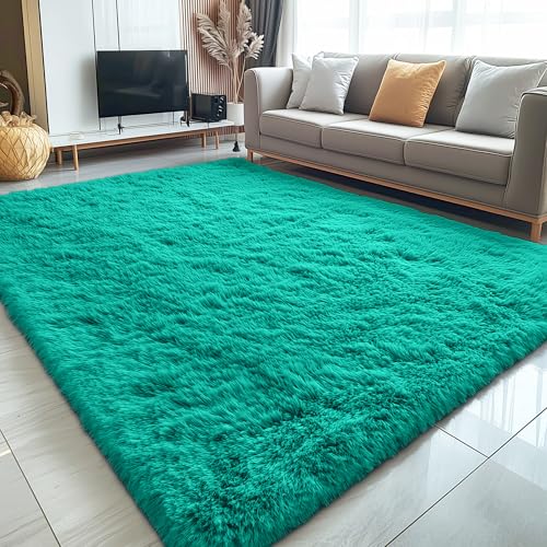 5x8 Machine Washable Large Area Rugs for Living Room (5x8 Ft / Teal Green)