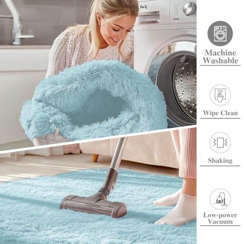 2x6 Machine Washable Runner Rugs for Hallway (2x6 Ft / Light Blue)