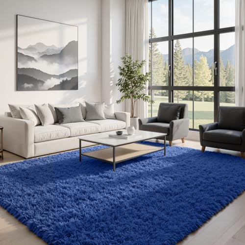8x10 Fluffy Shag Area Rugs for Living Room Bedroom (Blue / 8' x 10' (Rectangular))
