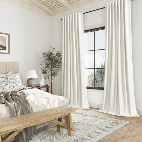 Ivory 100% Blackout Linen Curtains 108 Inch Length 2 Panels Set for Living Room Bedroom Back Tab (Ivory / 52"W x 108"L (Pack of 2))