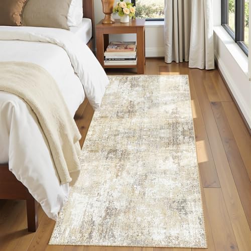 Washable Runner 2'x6' Abstract Area Rug for Hallway Neutral Brown (Gray/Neutral Brown / 2' x 6' (Runner))